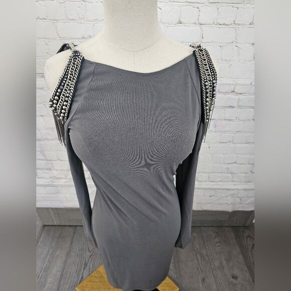 Alice+Olivia Embellished Cutout Shoulder Dress | Gray | Small | EUC - Picture 5 of 16